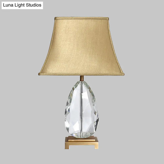 22/26 Clear Crystal Nightstand Lamp In Beige With Fabric Shade - Countryside Design