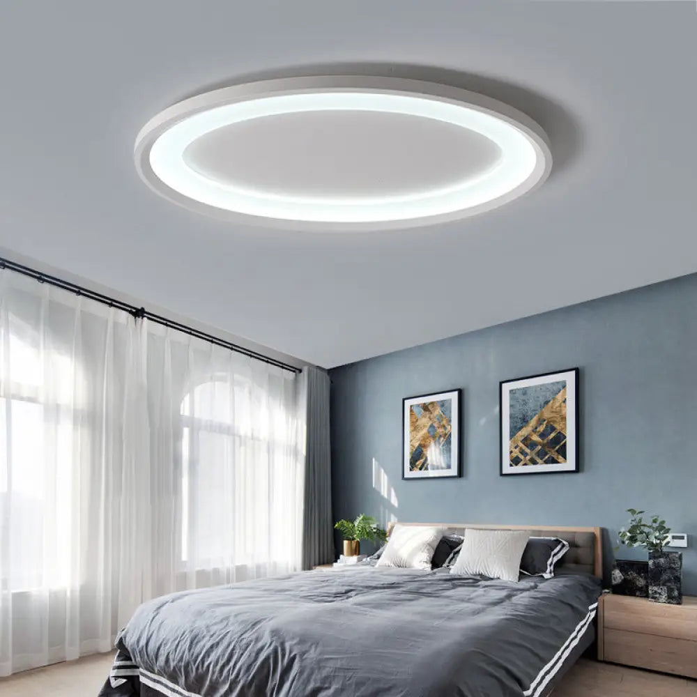 22’/26’ Nordic Slim Flush Mount Ceiling Lamp - Matte White Oval Warm/White Light Stepless