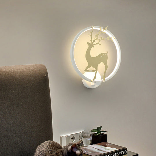 Modern Black/White Acrylic Led Ring Sconce: Wall Mount Lighting With Sika Deer Design White