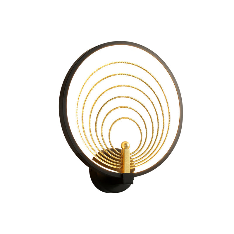 Modern Led Bedroom Sconce Light - Black/White Bedside Wall Fixture With Halo-Ring Shade