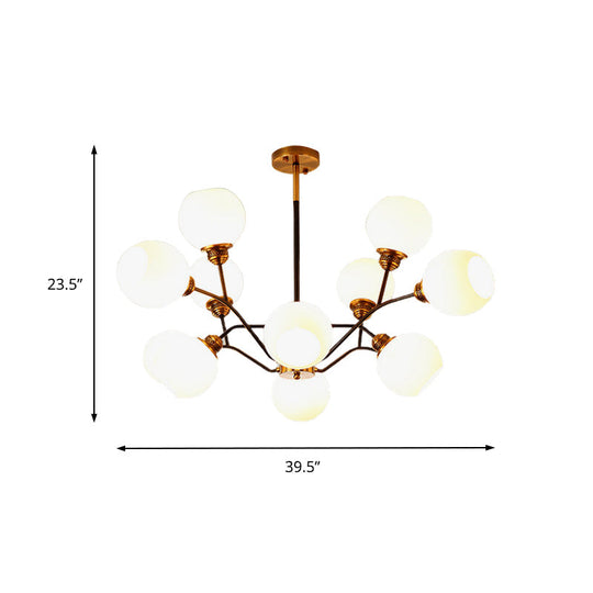 Contemporary Milk Glass Pendant Chandelier With Gold Branch Design - 9/12/15 Lights