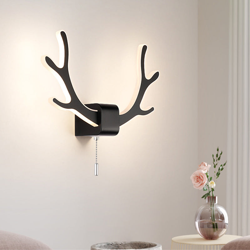 Modern Acrylic Antlers Wall Sconce Lamp: Black/White Led Pull Chain Warm/White Light