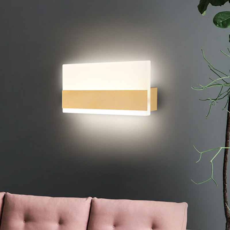 Golden Led Wall Sconce: Simplicity Cuboid Design Acrylic White/Warm Light