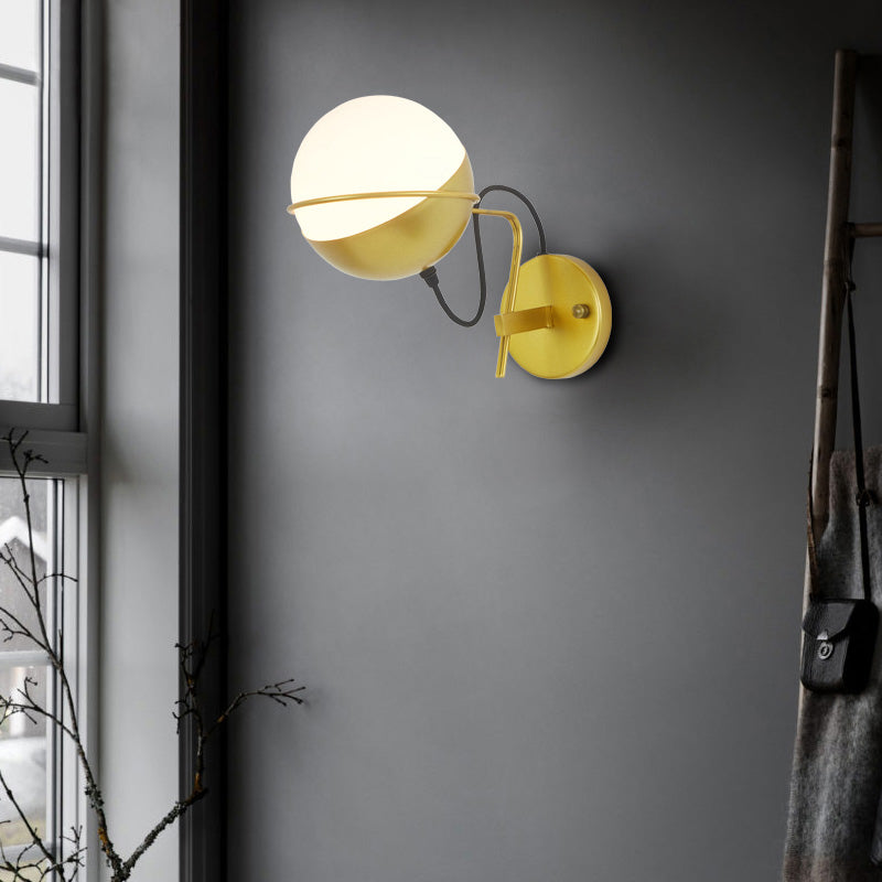 Modern White Glass Globe Wall Sconce With Golden Mount Gold