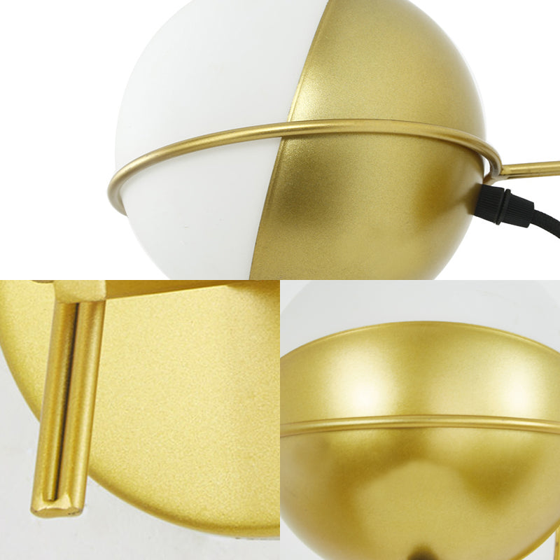 Modern White Glass Globe Wall Sconce With Golden Mount