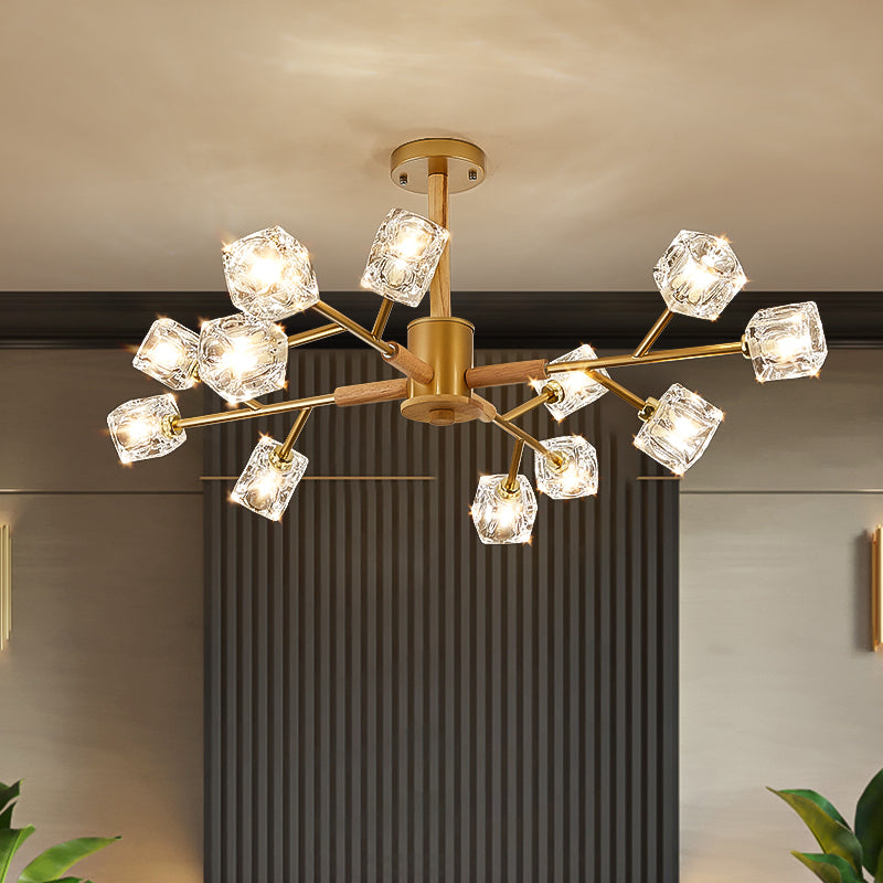 Modern Crystal Branch Chandelier With Gold/Grey Finish - 8/12 Bulbs Hanging Light Fixture