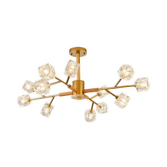 Modern Crystal Branch Chandelier With Gold/Grey Finish - 8/12 Bulbs Hanging Light Fixture
