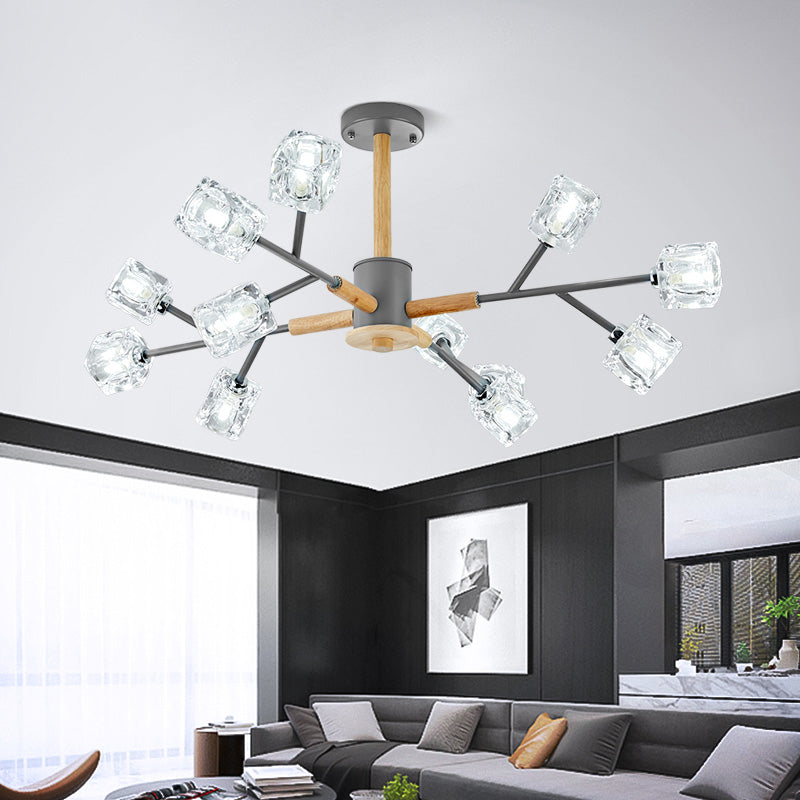 Modern Crystal Branch Chandelier With Gold/Grey Finish - 8/12 Bulbs Hanging Light Fixture 12 / Grey