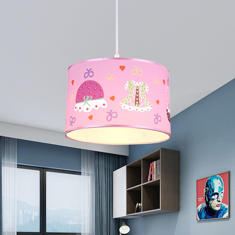 Stylish Pink Bedroom Pendant Light With Fabric Drum Shade