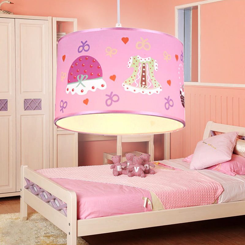 Stylish Pink Bedroom Pendant Light With Fabric Drum Shade
