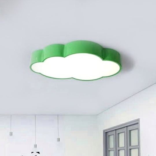 Minimalist Acrylic Flush Light With Led Cloud Shade For Nursery - Ceiling Fixture Green / White