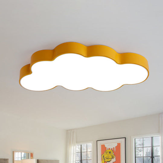 Metallic Cloud Flush Mount Led Light For Kids Room Yellow / White Ceiling