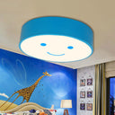 Happy Face Led Nursery Ceiling Light - Acrylic Flush Mount For Kids Blue / White