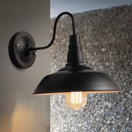 Simplicity Pot Lid Wall Mount Light - Stylish Iron Fixture For Restaurants Black Outer & White Inner