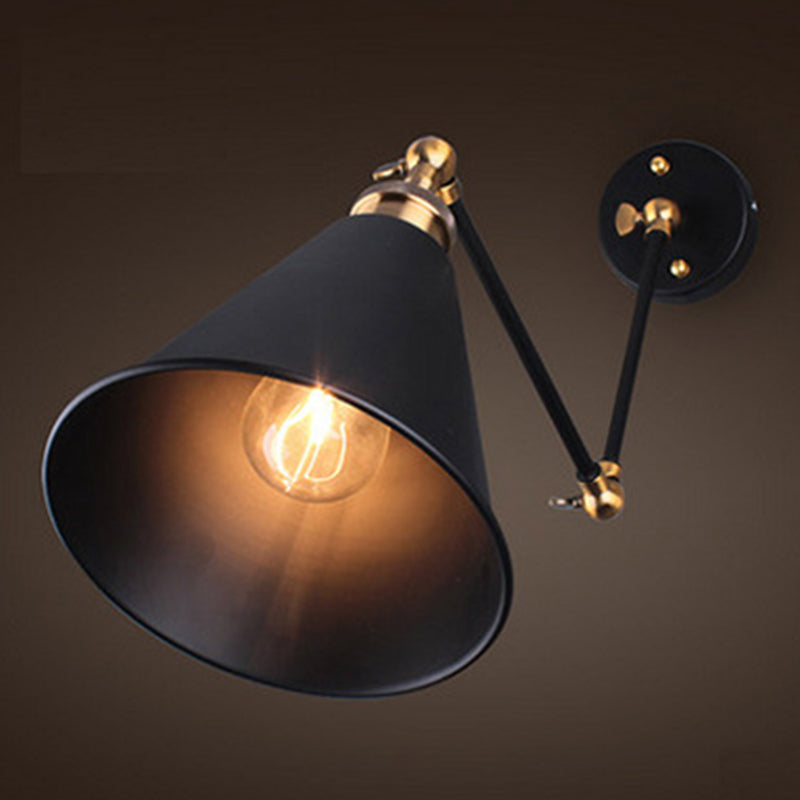 Retro Style Single-Bulb Wall Light Fixture - Foldable Black Umbrella Shade Ideal For Restaurants