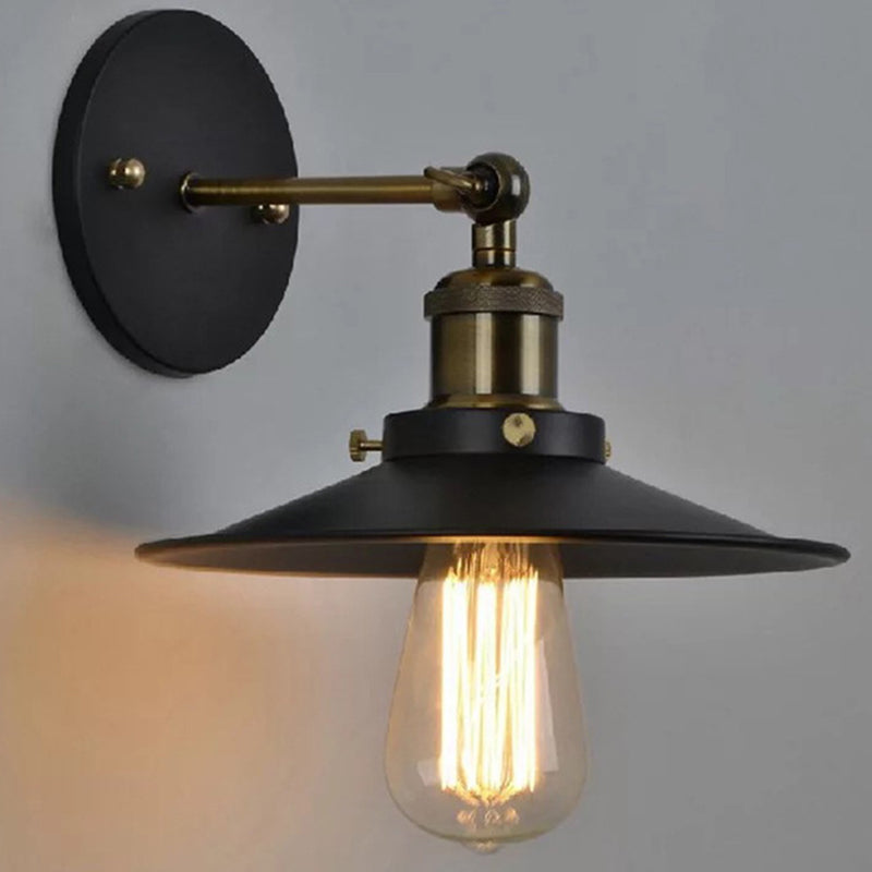Sleek Black Iron Conical Shade Wall Lamp For Simplicity In Restaurant Lighting