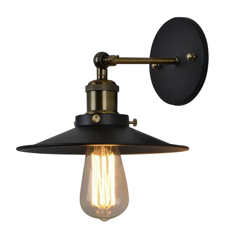 Sleek Black Iron Conical Shade Wall Lamp For Simplicity In Restaurant Lighting