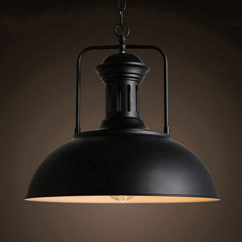 Metallic Pot Cover Pendant Light - Antique Hanging Fixture For Restaurants 1-Light Black Outer &