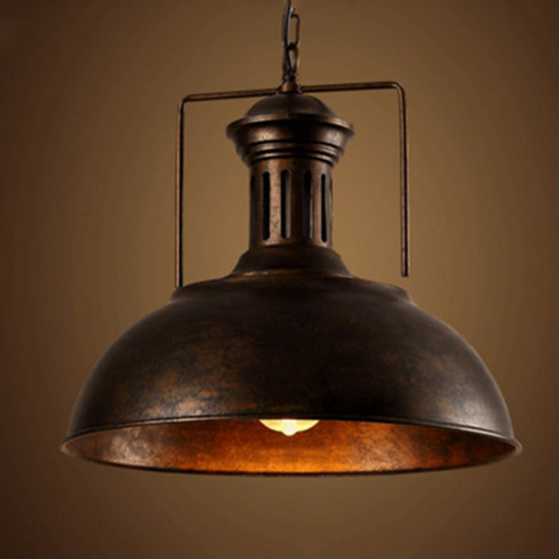 Metallic Pot Cover Pendant Light - Antique Hanging Fixture For Restaurants 1-Light Rust / 13