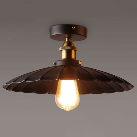 Sleek Black Single Dining Room Ceiling Light - Umbrella Semi Flush Mount