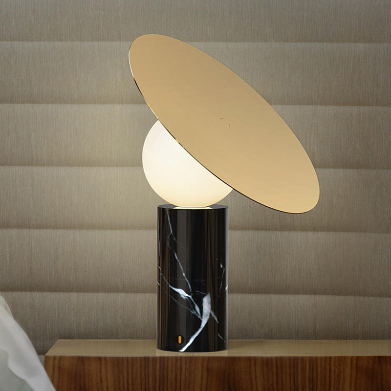 Black Marble Cylindrical Table Light: Artistic Nightstand Lighting For Living Room
