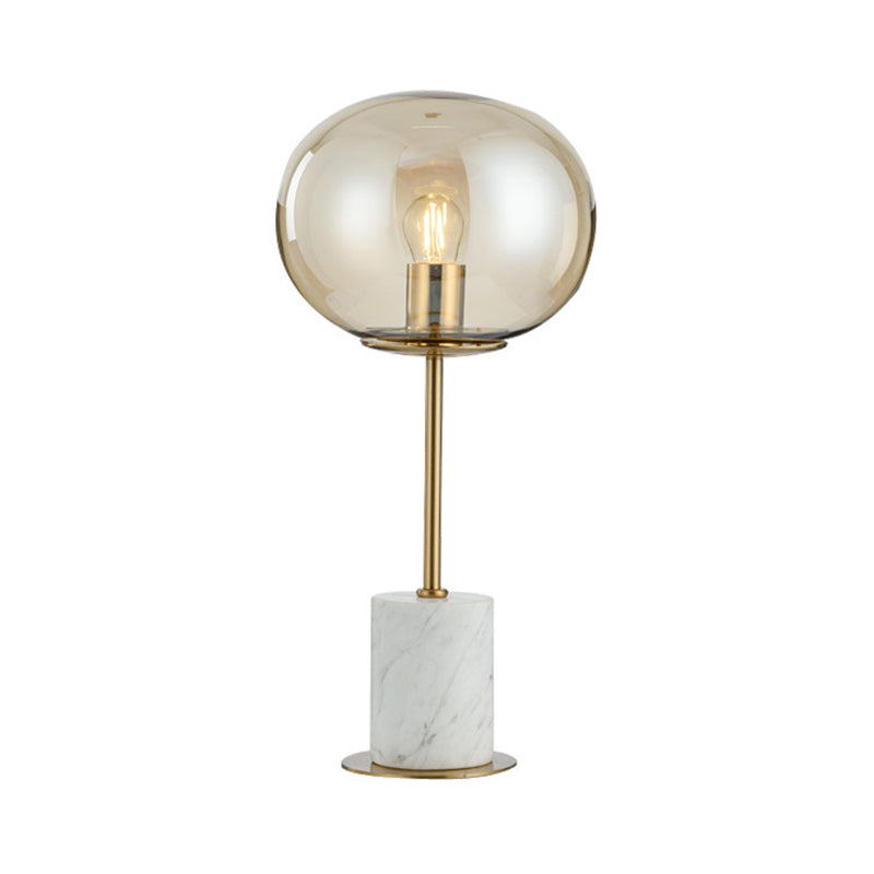 Amber Glass Bedside Lamp With Marble Base - Minimalistic Table Light White