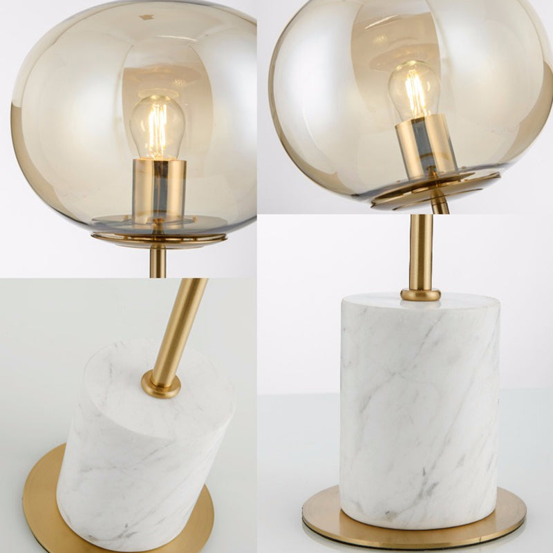 Amber Glass Bedside Lamp With Marble Base - Minimalistic Table Light