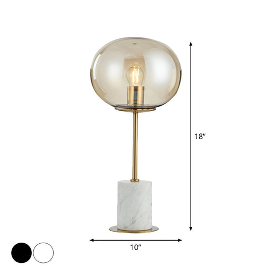 Amber Glass Bedside Lamp With Marble Base - Minimalistic Table Light