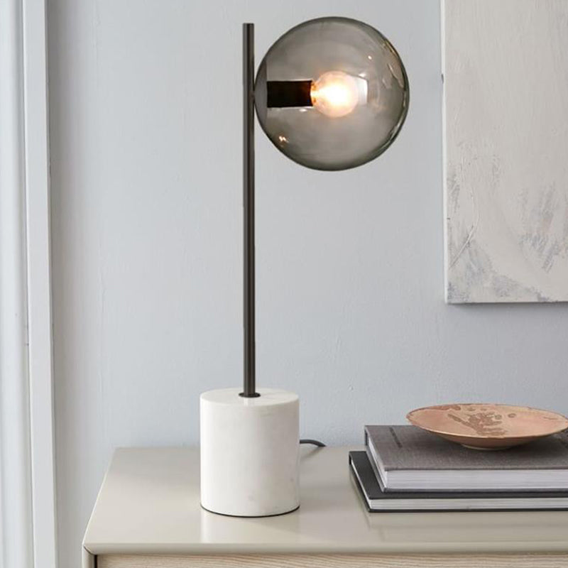 Nordic Style Marble Cylinder Table Lamp With Globe Glass Shade - Perfect Bedside Lighting Solution