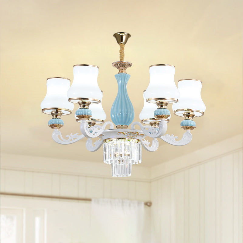 Classic Cream Glass Blue Bedroom Chandelier Light With Crystal Accents 6 /