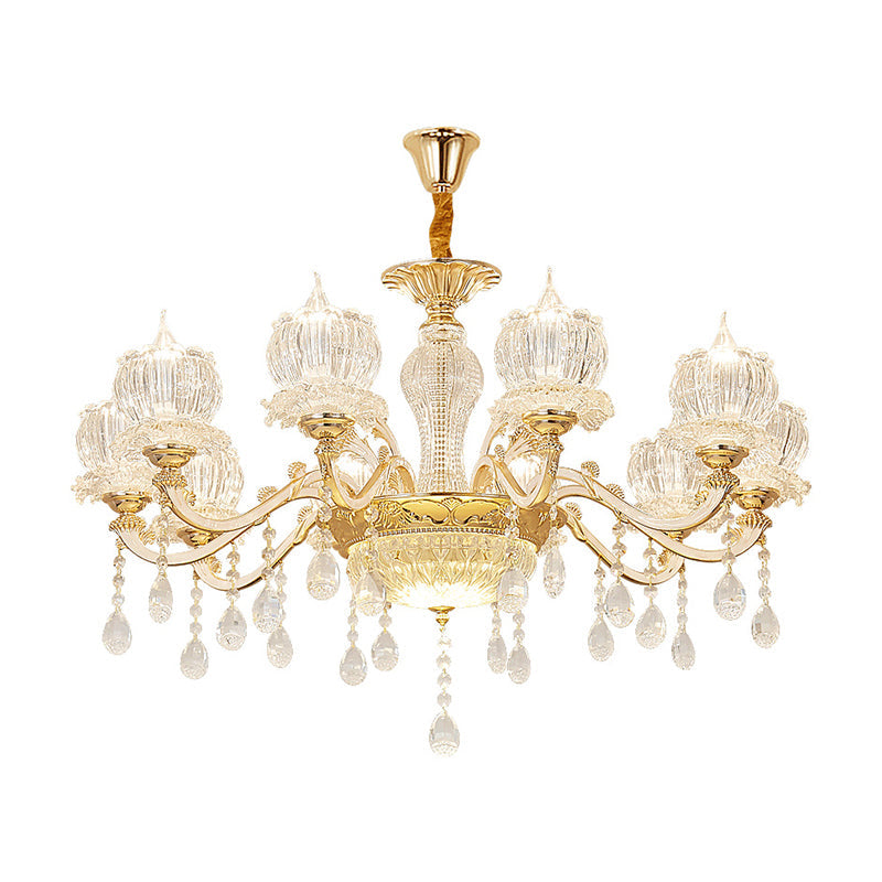 Crystal Flower Ceiling Chandelier With Clear Draping - Traditional Living Room Lighting