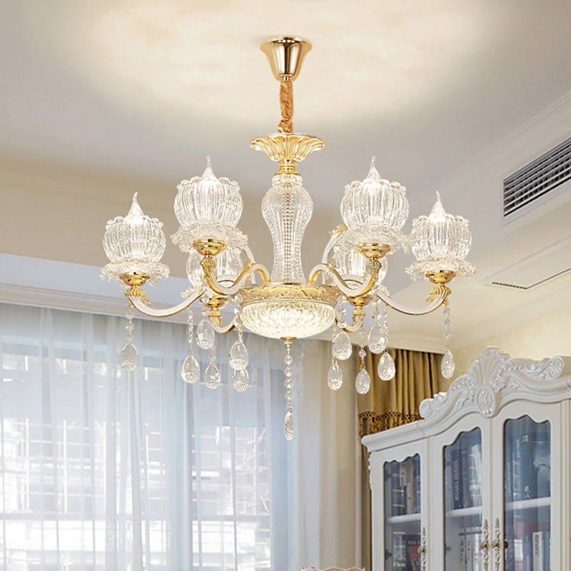 Crystal Flower Ceiling Chandelier With Clear Draping - Traditional Living Room Lighting 6 /