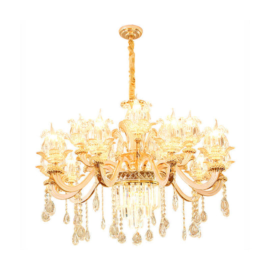 Handblown Glass Floral Vintage Chandelier Pendant Light With Crystal Accent