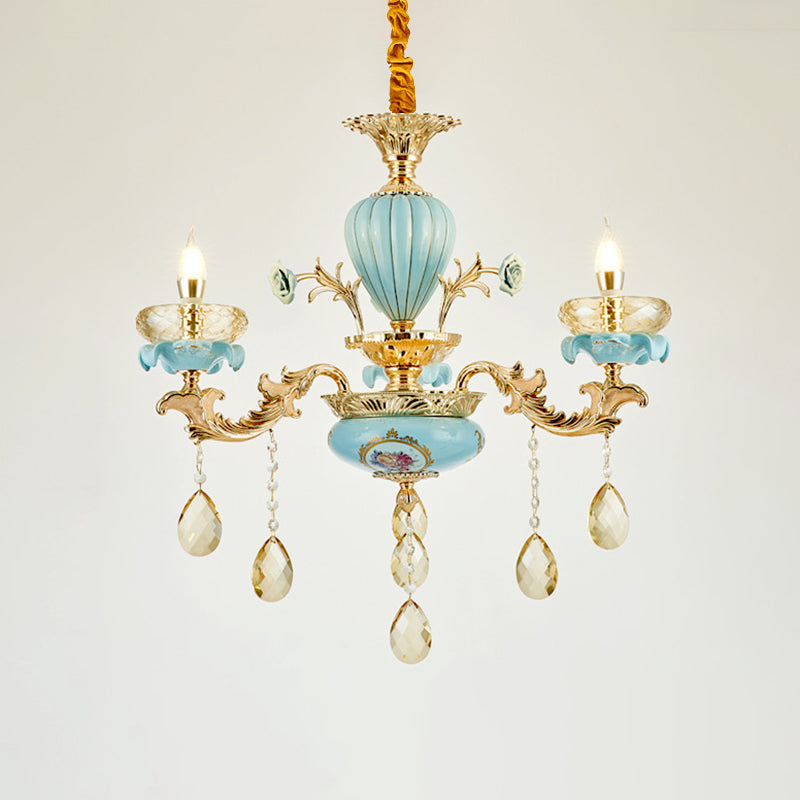Retro Style Blue Suspension Light With Crystal Facets - Living Room Chandelier 3 /