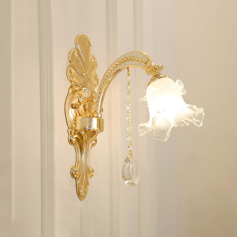Gold Flared Chandelier With Crystal Accents - Classic Ruffle Glass Pendant Light For Living Room 1 /