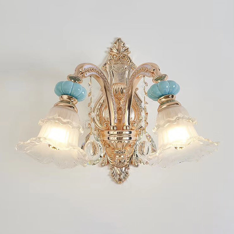 Vintage Textured Glass Blue Chandelier Pendant Light With Crystal Accent 2 /