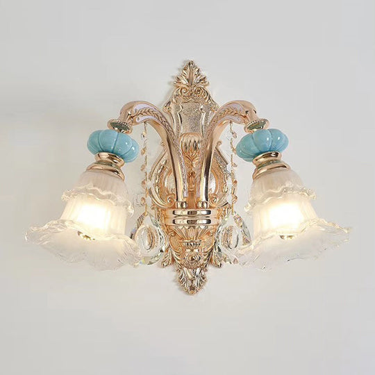 Vintage Textured Glass Blue Chandelier Pendant Light With Crystal Accent 2 /