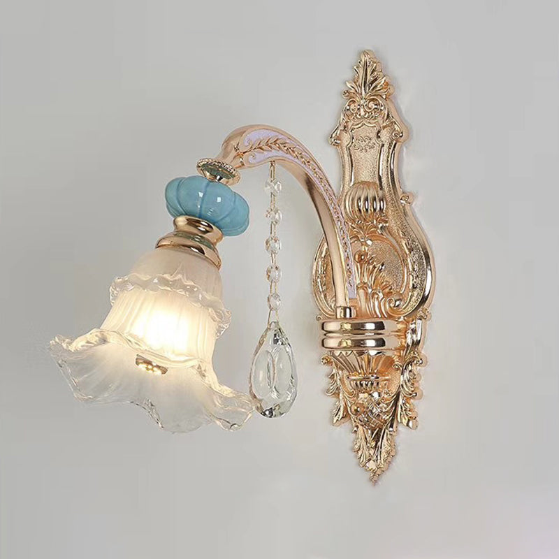 Vintage Textured Glass Blue Chandelier Pendant Light With Crystal Accent 1 /