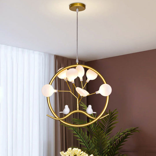 Artistic Tree LED Suspension Light in Metallic Gold with Firefly Shade - Dining Room Chandelier