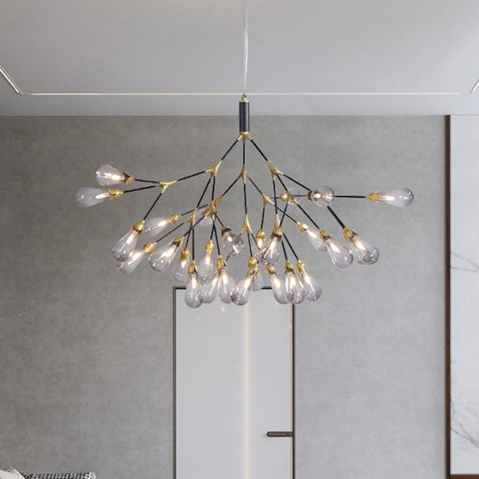 Modern Metal Branch Chandelier Pendant Light with Bulb-Shaped Glass - Minimalist LED Lighting