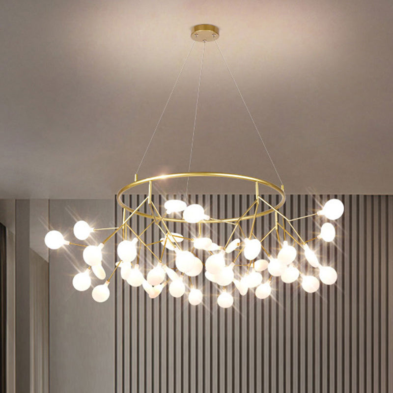 Gold Sputnik Firefly LED Ceiling Light: Modern Chandelier for Dining Room, Acrylic Fixture