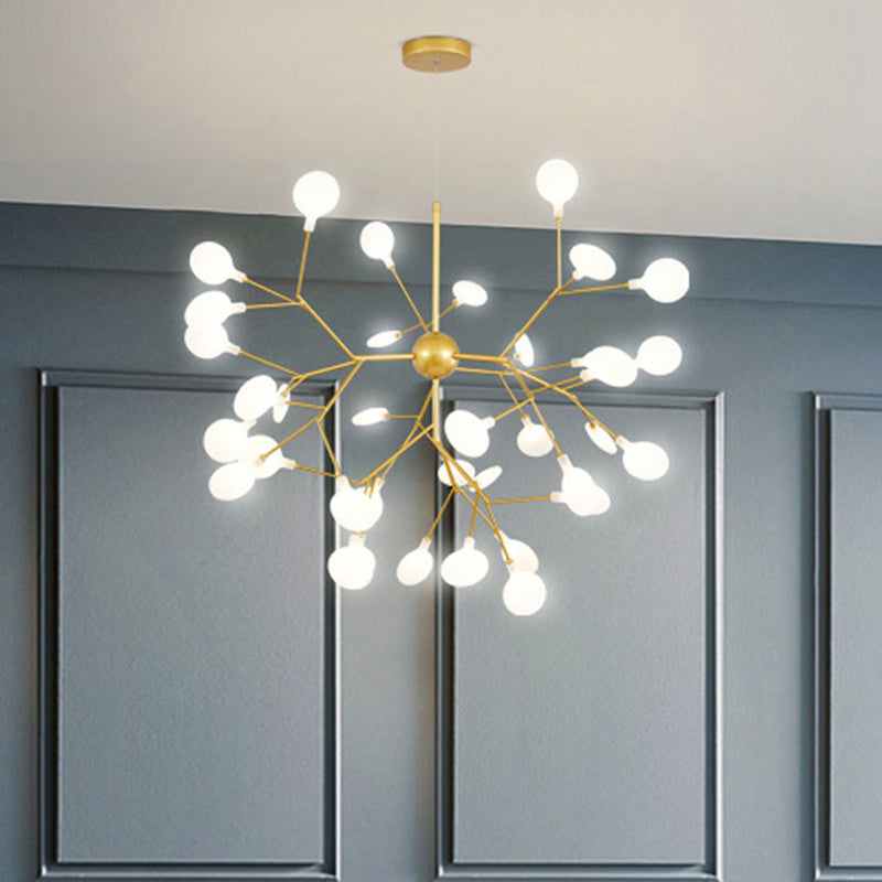 Gold Sputnik Firefly LED Ceiling Light: Modern Chandelier for Dining Room, Acrylic Fixture