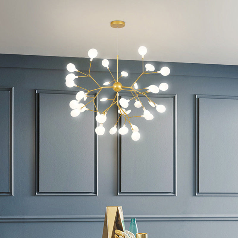 Gold Sputnik Firefly LED Ceiling Light: Modern Chandelier for Dining Room, Acrylic Fixture