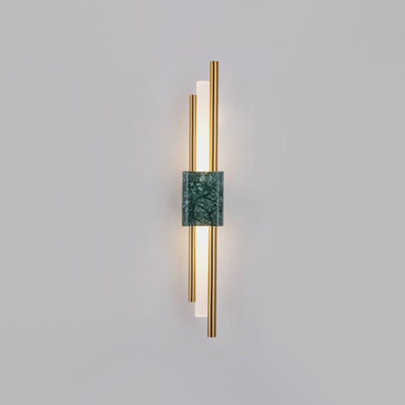 Sleek Acrylic Green Led Wall Sconce With Marble Trim / 23.5