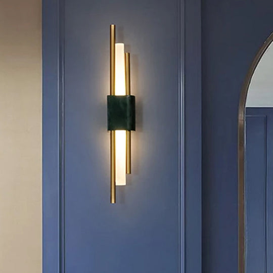 Sleek Acrylic Green Led Wall Sconce With Marble Trim