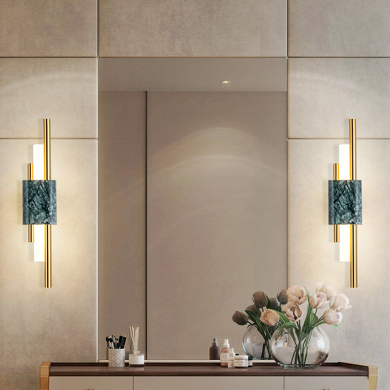 Sleek Acrylic Green Led Wall Sconce With Marble Trim