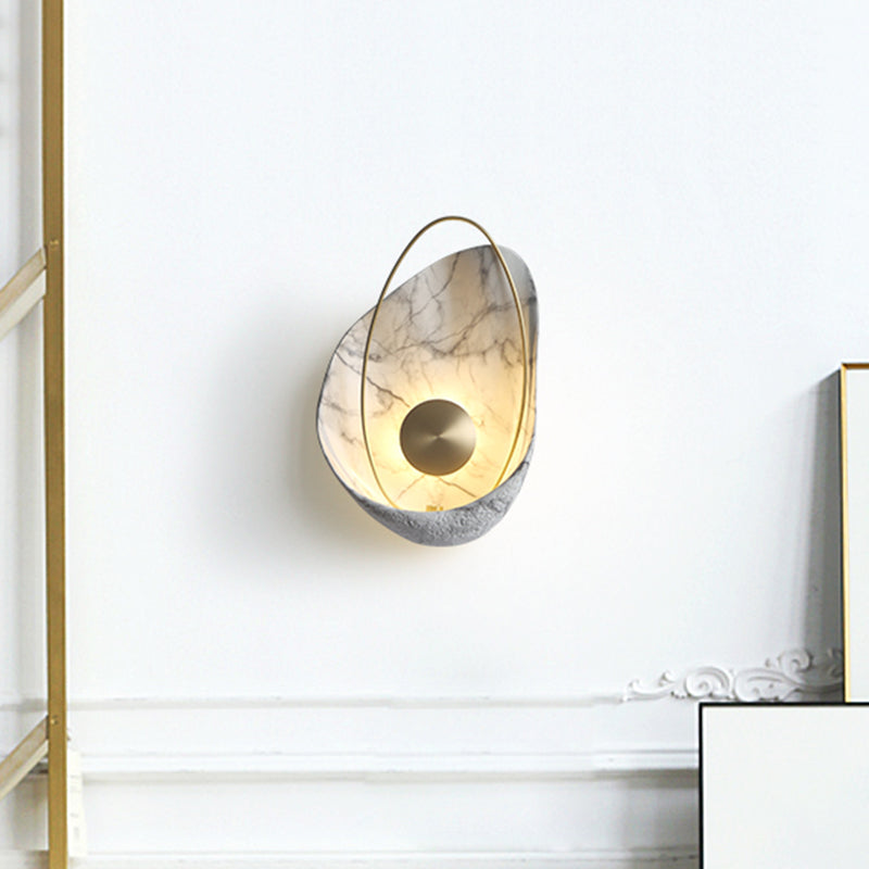 Shell Resin Art Led Wall Sconce Light For Living Room With Metallic Ellipse White