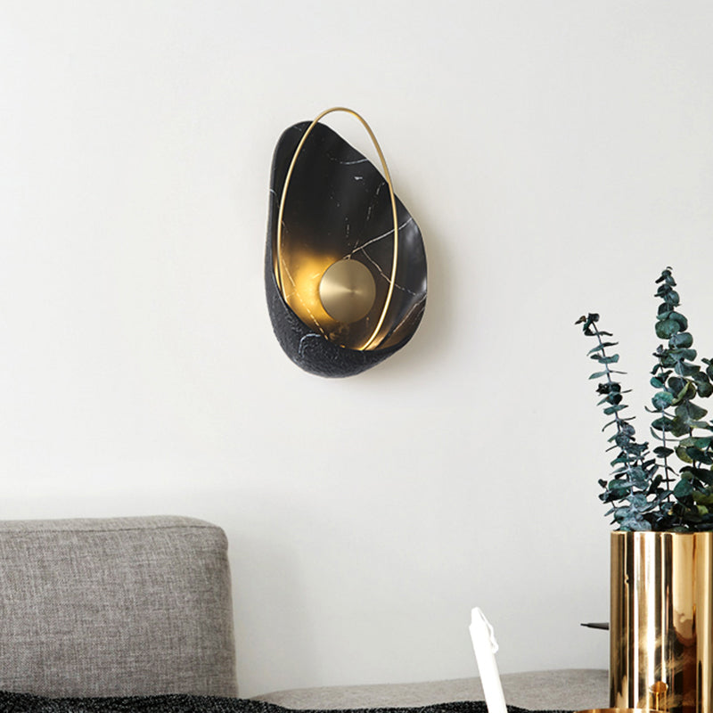 Shell Resin Art Led Wall Sconce Light For Living Room With Metallic Ellipse