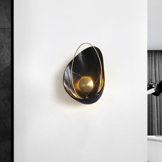 Shell Resin Art Led Wall Sconce Light For Living Room With Metallic Ellipse Black