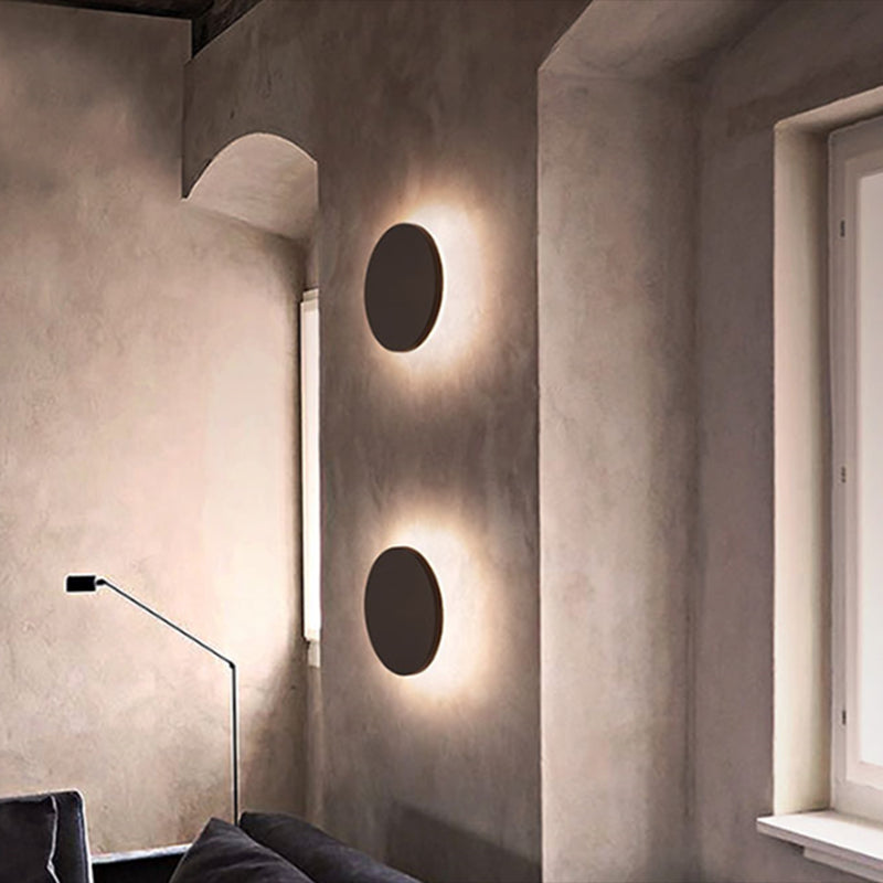 Led Grey Cement Wall Sconce: Flat Round Simplicity With Mounting For Bedroom Lighting